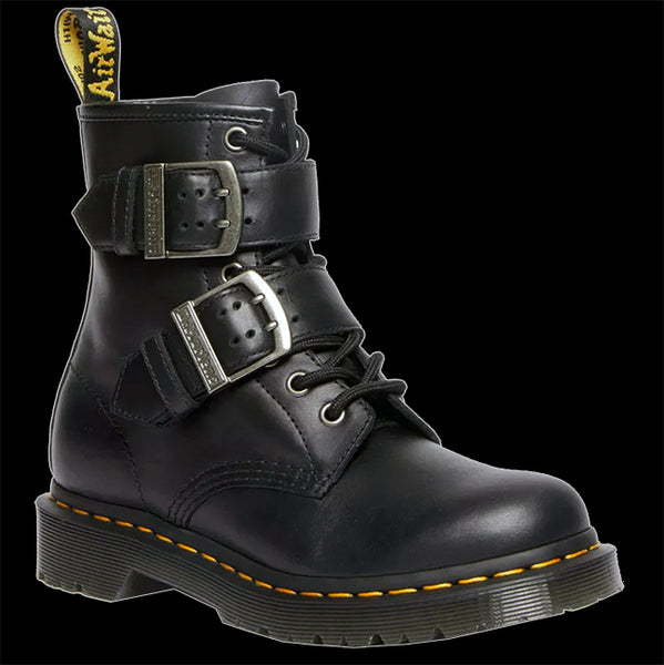 DR MARTENS 1460 Women's Buckle Pull Up Leather Lace Up Boots
