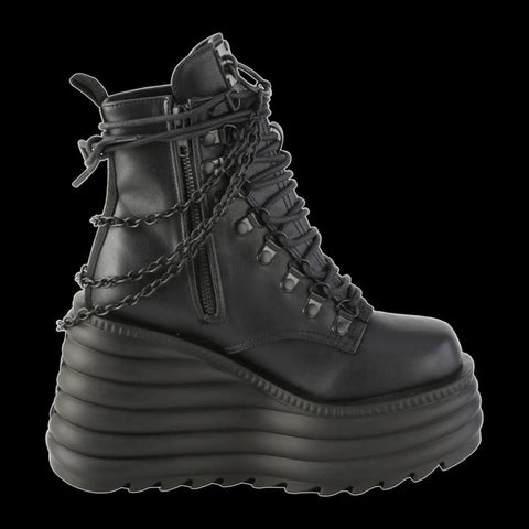 Demonia - Black Vegan Leather Chain Morte Boot