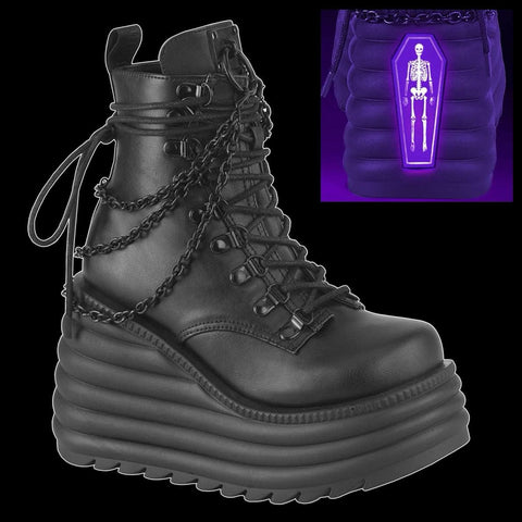 Demonia - Black Vegan Leather Chain Morte Boot