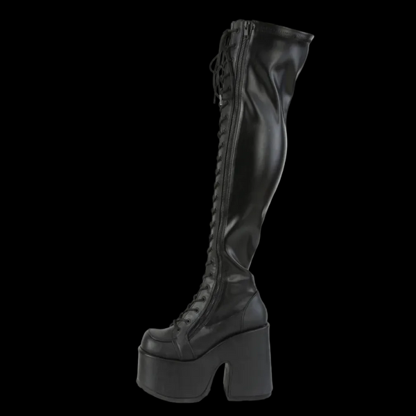 Demonia - Over the Knee Patent Camel 300 CAM300/B | Vixens and Angels