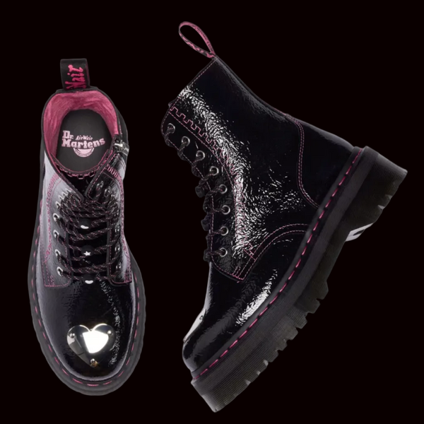 Dr Martens - Distressed Patent Leather Pink Heart Platform Jadon
