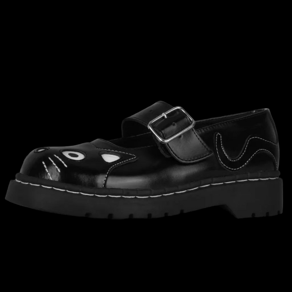 TUK T2025 Black Kitty Mary Jane Anarchic Rubber Sole Shoe | Vixens