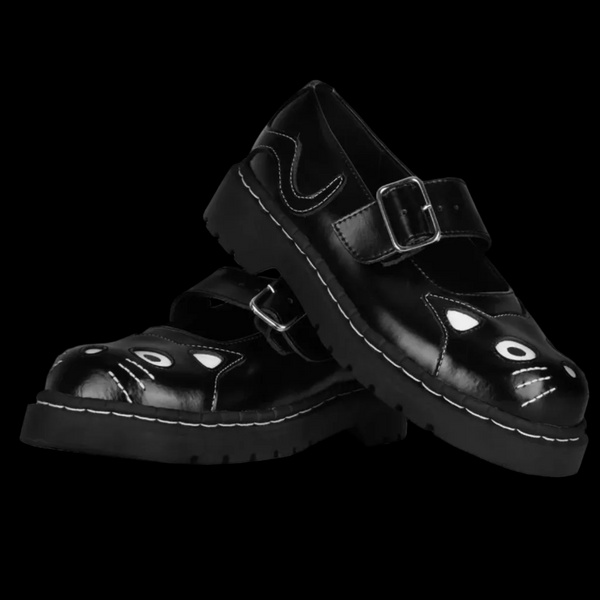 TUK T2025 Black Kitty Mary Jane Anarchic Rubber Sole Shoe | Vixens