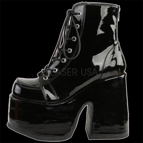 Demonia - Patent Faux Leather Platform Heel Boot Camel 203