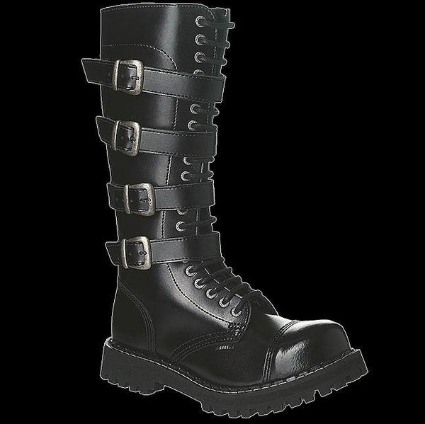 STEEL 20 Eyelet Black 4 Buckle Leather Steel Toe Boot 140 O 4P Z B