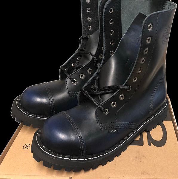 STEEL 10 Eyelet Navy Rub Off Steel Toe Boot