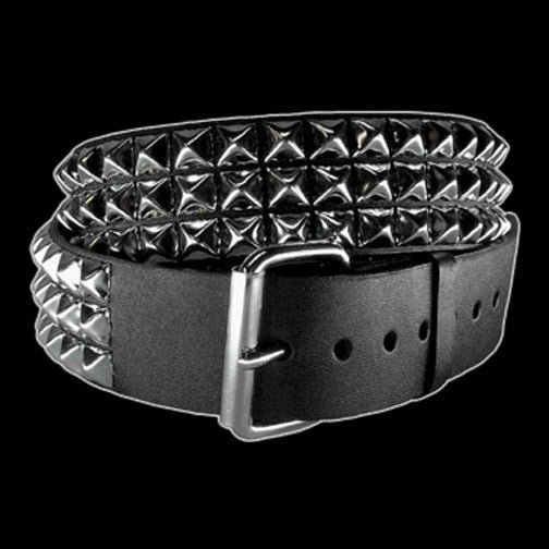 Classic 3 Row Pyramid Studded Leather Belt, 1.5 Removable Buckle