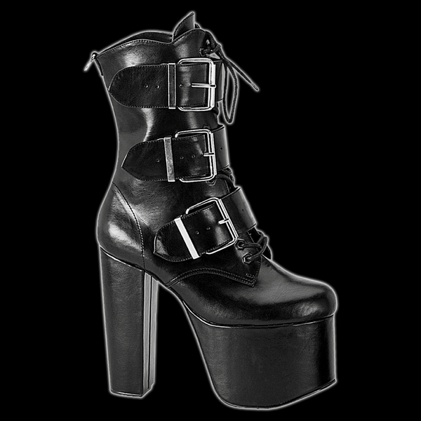 Demonia Torment Black Platform Heel Buckle Boot