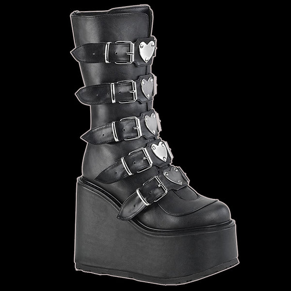 Buckle Straps Demonia Swing 230 Size Demonia Women's Swing 230 Platform Mid-Calf Boot With Five Buckle