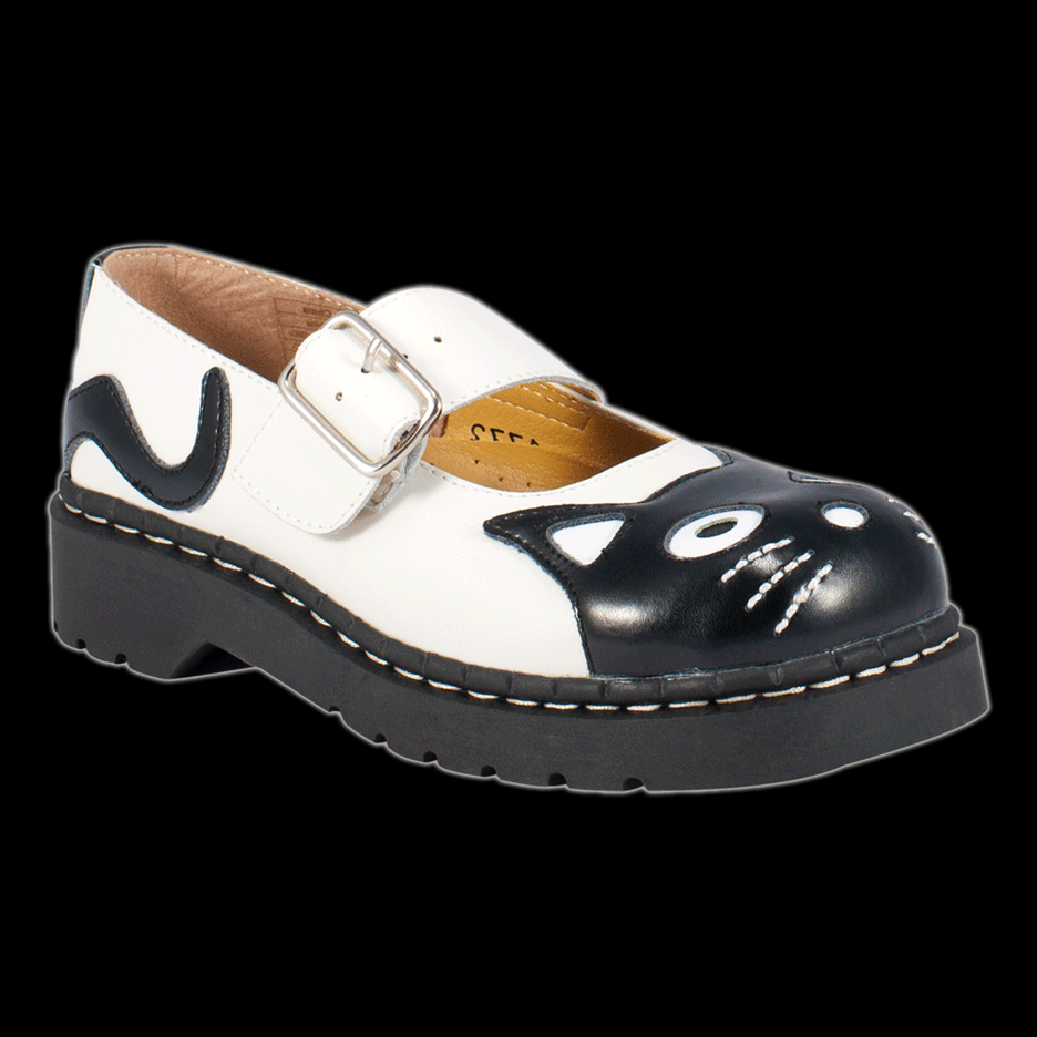 TUK - White & Black Kitty Mary Jane Shoe