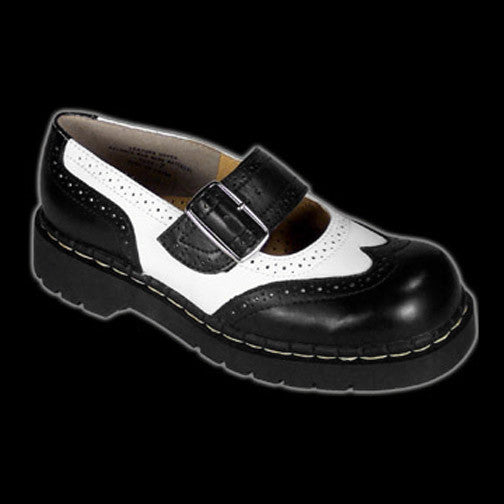 TUK T1035 Black White Wingtip Mary Jane Anarchic Rubber Sole Shoe | Vixens and Angels TUK T1035 Black White Wingtip Mary Jane Anarchic Rubber Sole Shoe | Vixens and Angels