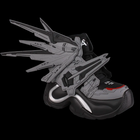 Anthony Wang - Gray Gundam Hidden Heel Platform Wing Shoes
