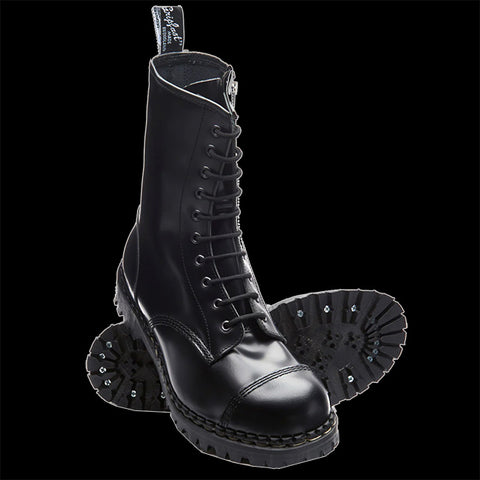 GripFast Black Hi-Shine 10 Eye Steel Toe Zip Boot