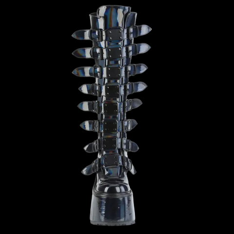 Demonia - Black Holographic Swing Platform Buckle Boot