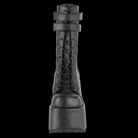 Demonia - Camel-250 Black Faux Leather 2 Strap Boot