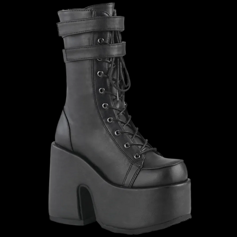 Demonia - Camel-250 Black Faux Leather 2 Strap Boot