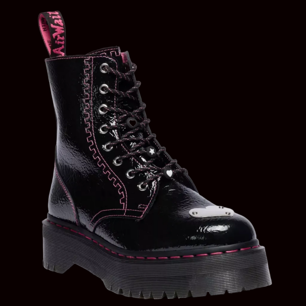 Dr Martens - Distressed Patent Leather Pink Heart Platform Boots