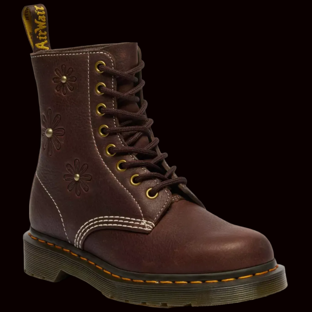 Dr Martens - Flower Embossed Grizzly Brown Leather Boots