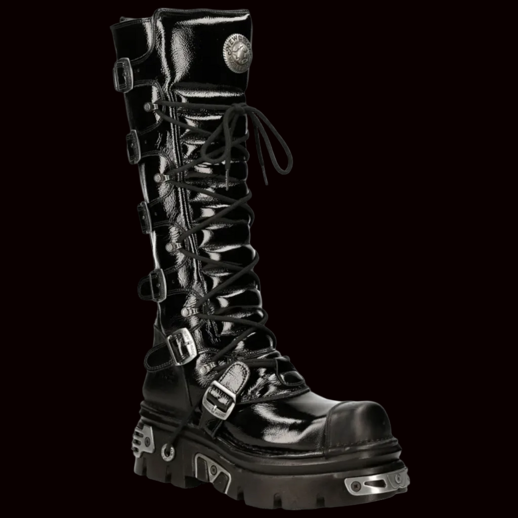 New Rock - Destroyer 6 Buckle Patent Boots