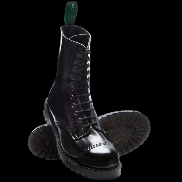 Solovair - 11 Eyelet Black Steel Toe Cap Derby Boot | Vixens and Angels