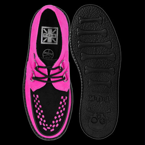 TUK - Neon Pink & Black Suede Viva Mondo Creeper Shoe