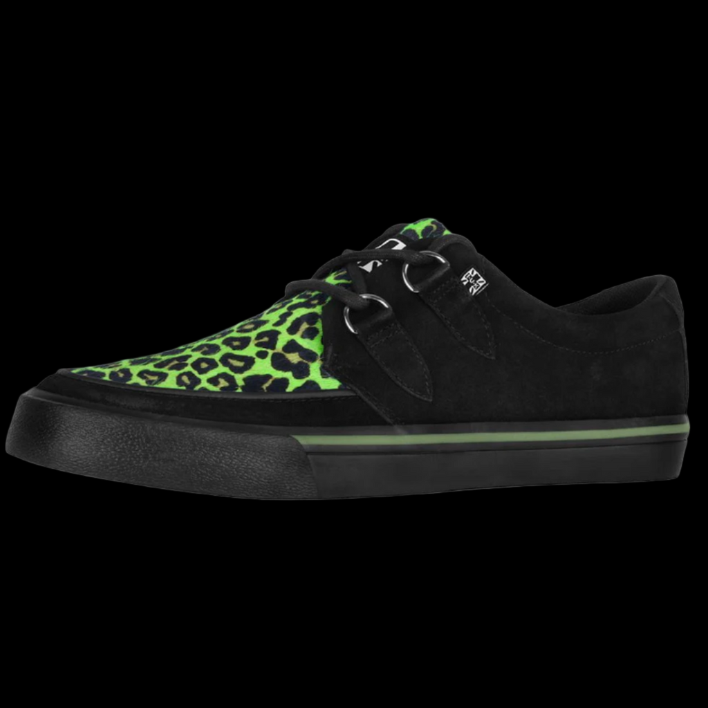 TUK - Black & Green Leopard Suede Creeper Sneaker Shoe