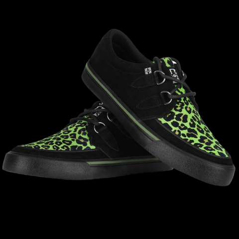 TUK - Black & Green Leopard Suede Creeper Sneaker Shoe