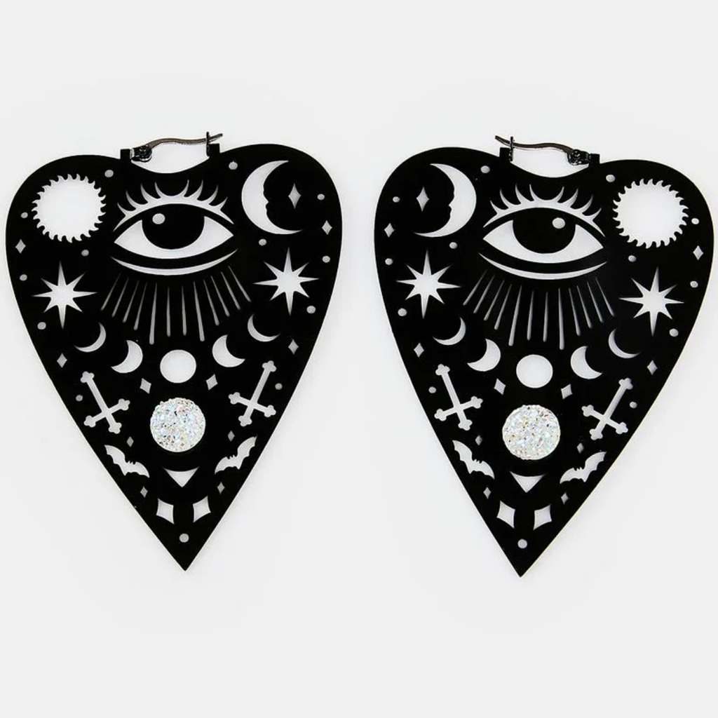 Too Fast - Mystical Ouija Planchet Hoop Earrings