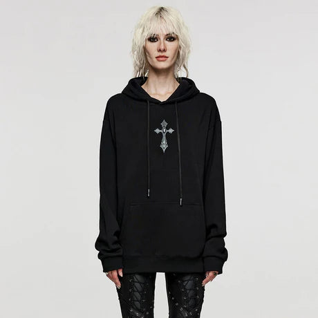 Punk Rave - Black Cross Printed Hoodie