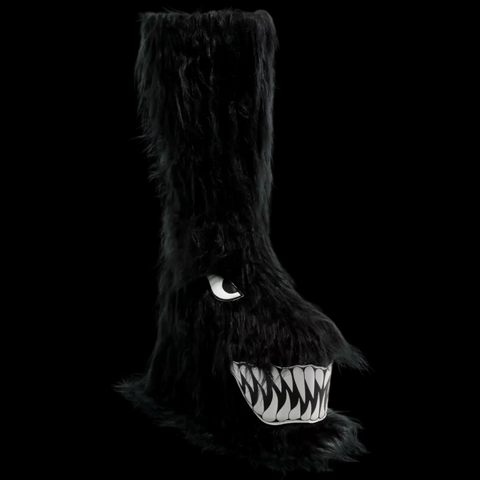 YRU - Black Boogie Monster Fuzzy Platform Boots