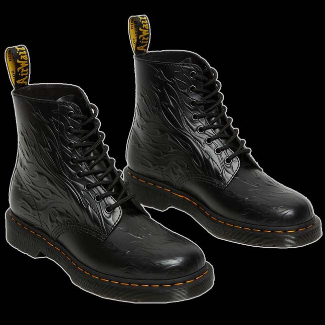 Dr Martens 8 Eyelet Black Flame Boot SKU number 27028001 FashioNation Vixens and Angels