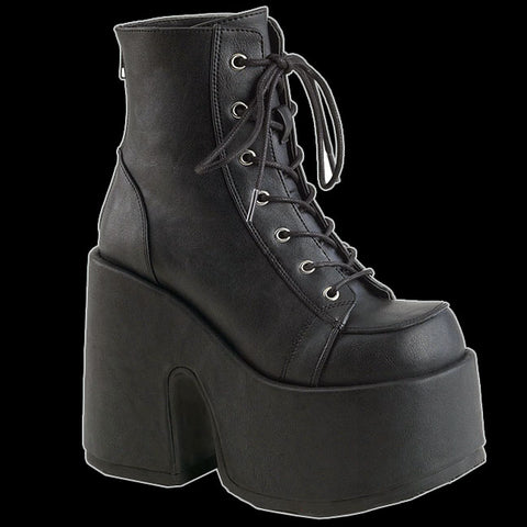 Demonia - Black Faux Leather Platform Heel Boot Camel 203
