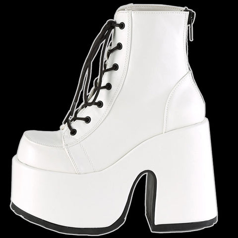 Demonia - White Faux Leather Platform Heel Boot Camel 203