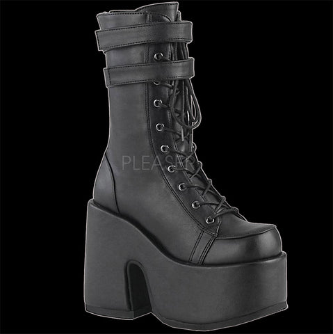 Demonia - CAMEL-250 Black Faux Leather 2 Strap Boot